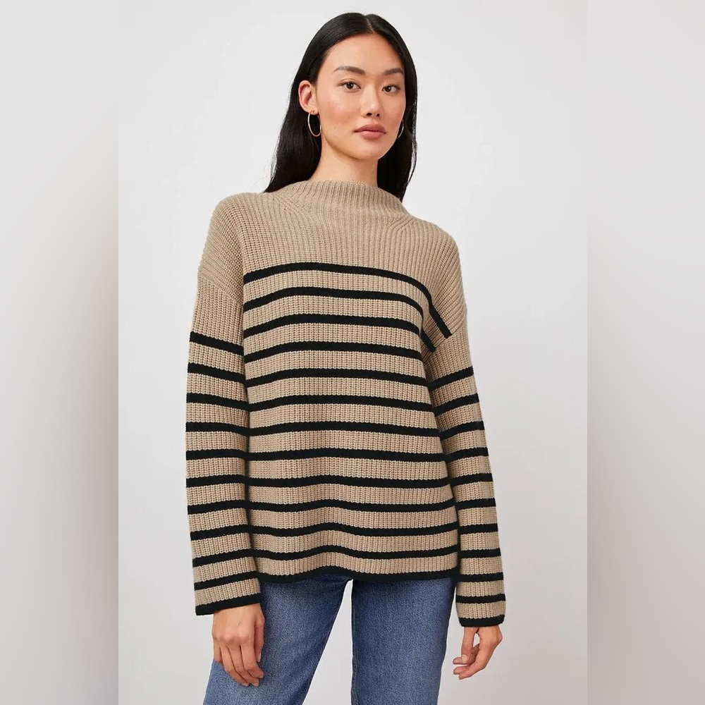 Rails Claudia camel ebony stripe wool cashmere sweater size S